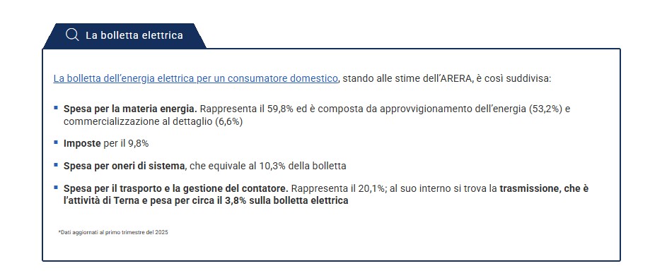 composizione bolletta elettrica terna