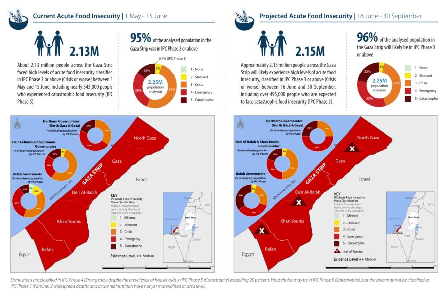 L'intera popolazione della Striscia di Gaza è a rischio di carestia e in condizioni di grave insicurezza alimentare